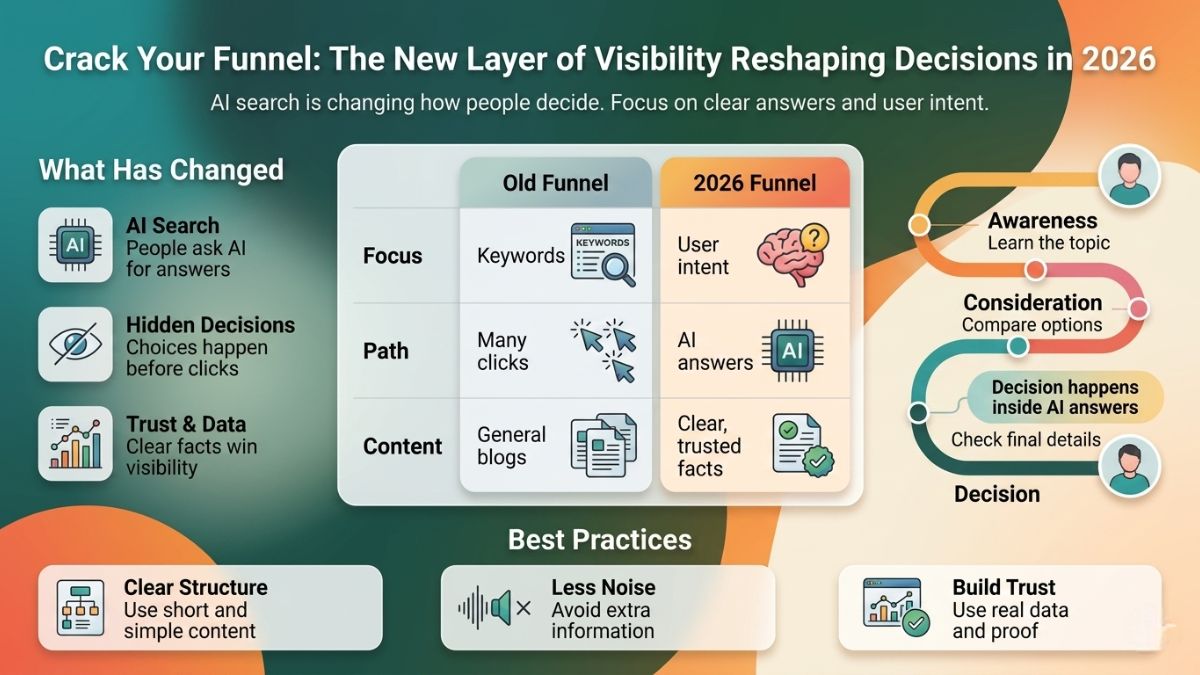 seo funnel showing awareness consideration and conversion stages influenced by ai search